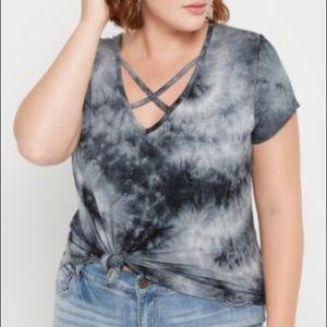 Plus Charcoal Tie Dye Cross Strap Tee